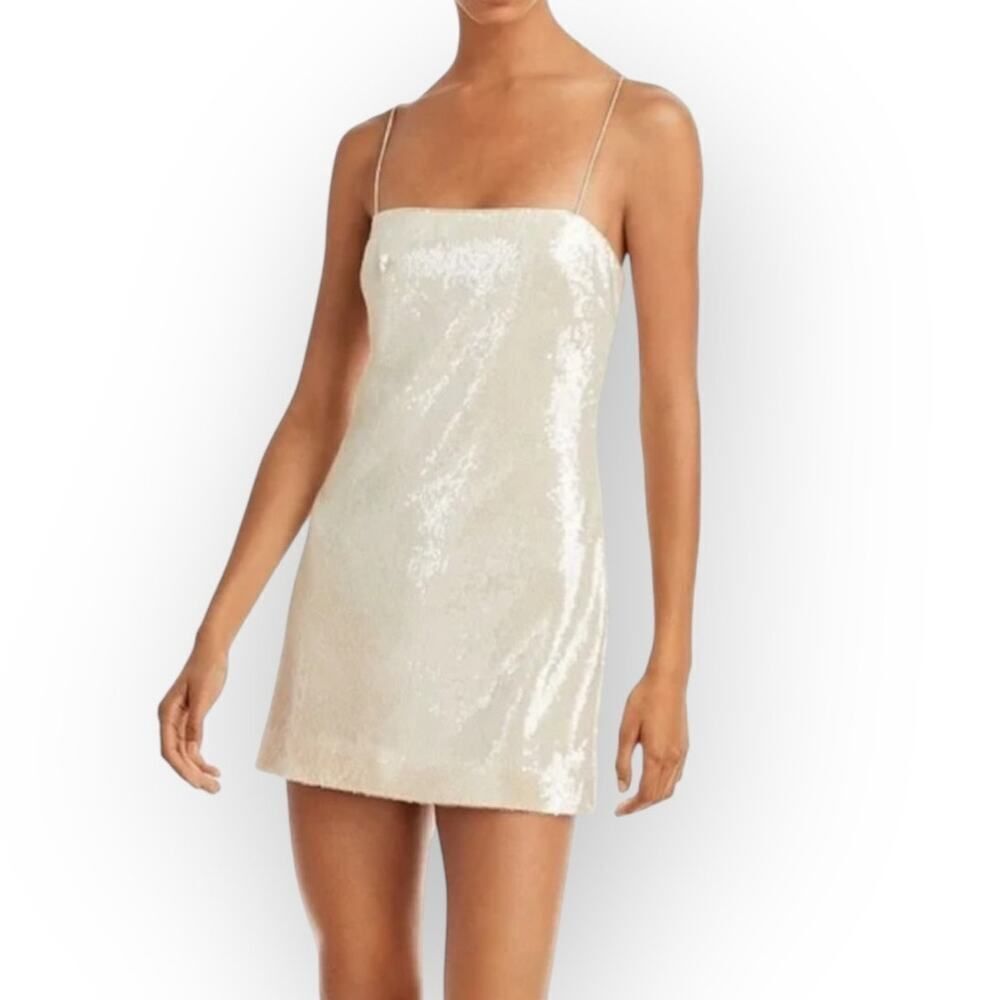 Cinq a Sept Lauri Mini Dress Women's Plus 14 Ivory Sequin Silk Strappy Lace Up